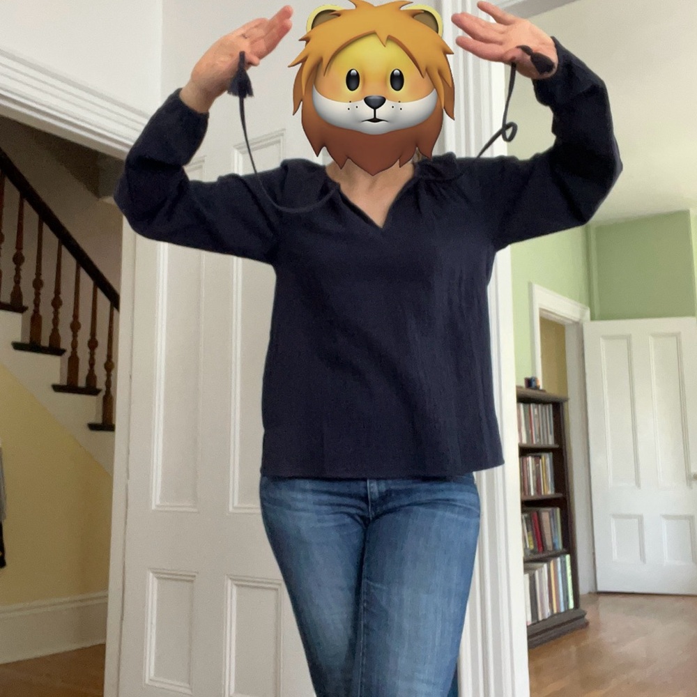 Boden Navy Long-Sleeve Gauze Top